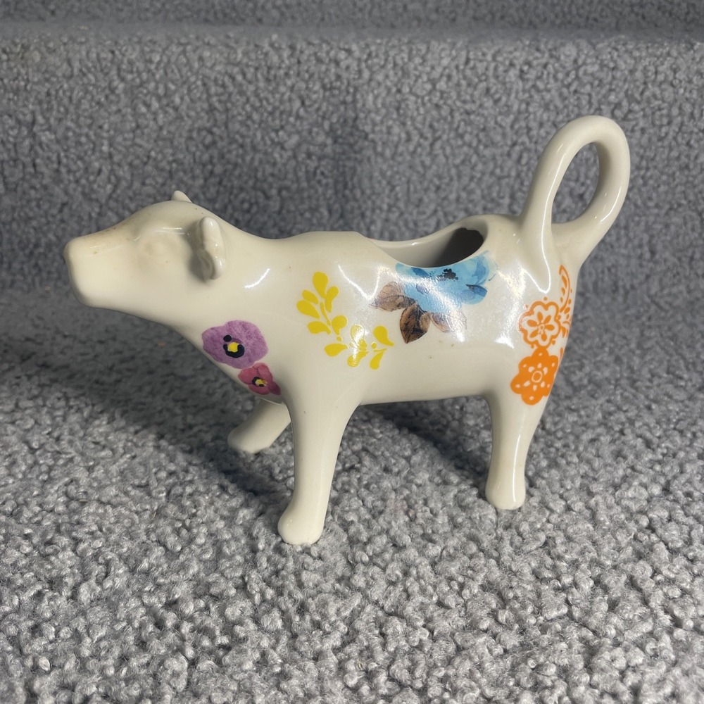 Pioneer Woman ~ Ceramic Cow Creamer ~ White with Floral Pattern